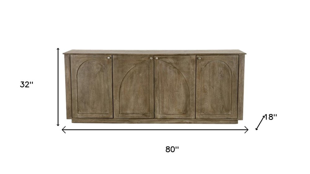 Brown Distressed Solid Wood Carved Geometric Sideboard with Four Doors - 80-inch