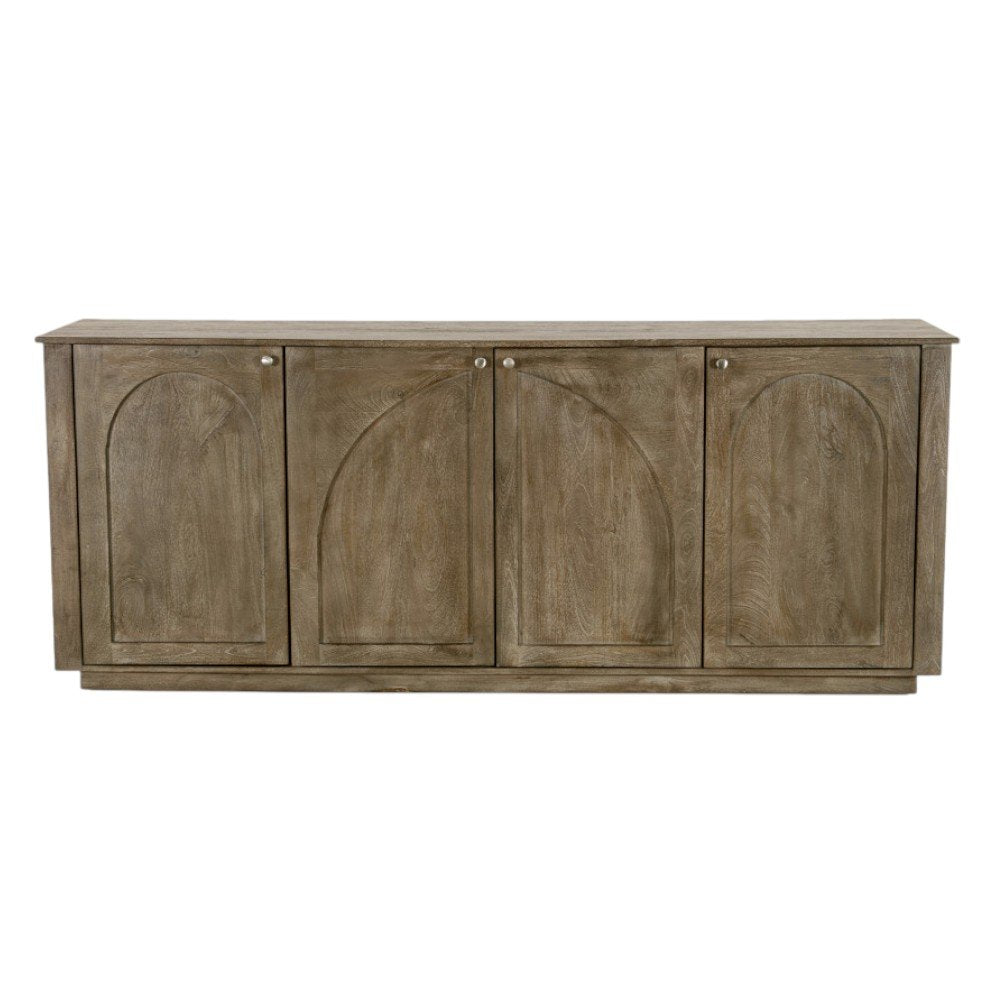 Brown Distressed Solid Wood Carved Geometric Sideboard with Four Doors - 80-inch
