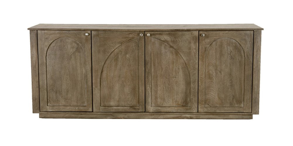 Brown Distressed Solid Wood Carved Geometric Sideboard with Four Doors - 80-inch