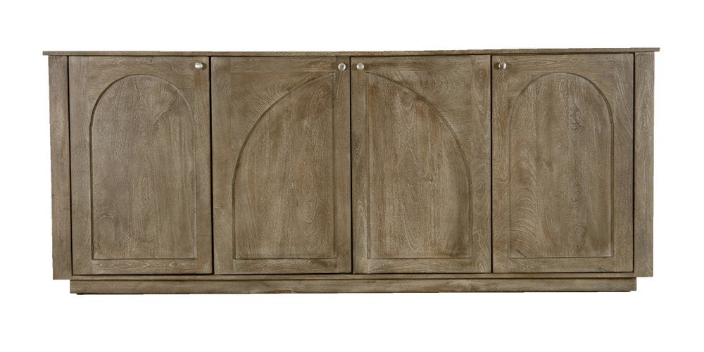 Brown Distressed Solid Wood Carved Geometric Sideboard with Four Doors - 80-inch