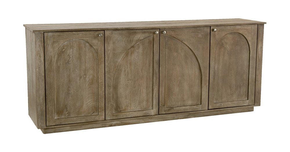 Brown Distressed Solid Wood Carved Geometric Sideboard with Four Doors - 80-inch