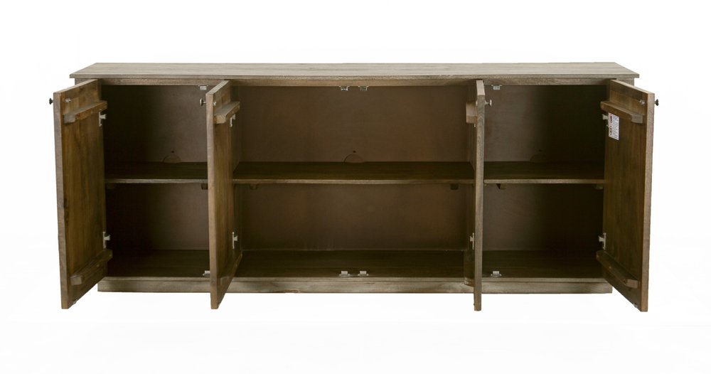 Brown Distressed Solid Wood Carved Geometric Sideboard with Four Doors - 80-inch