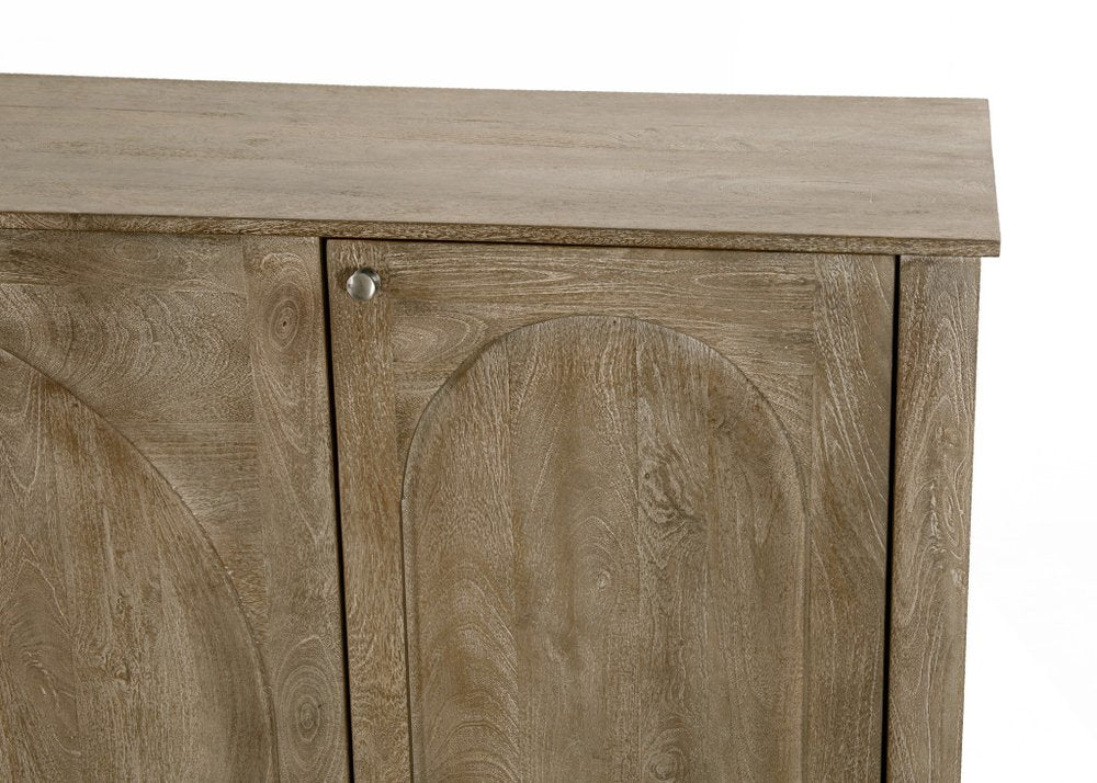 Brown Distressed Solid Wood Carved Geometric Sideboard with Four Doors - 80-inch