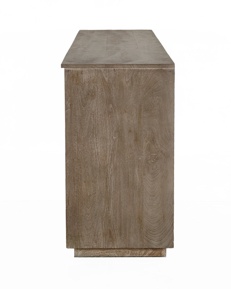 Brown Distressed Solid Wood Carved Geometric Sideboard with Four Doors - 80-inch