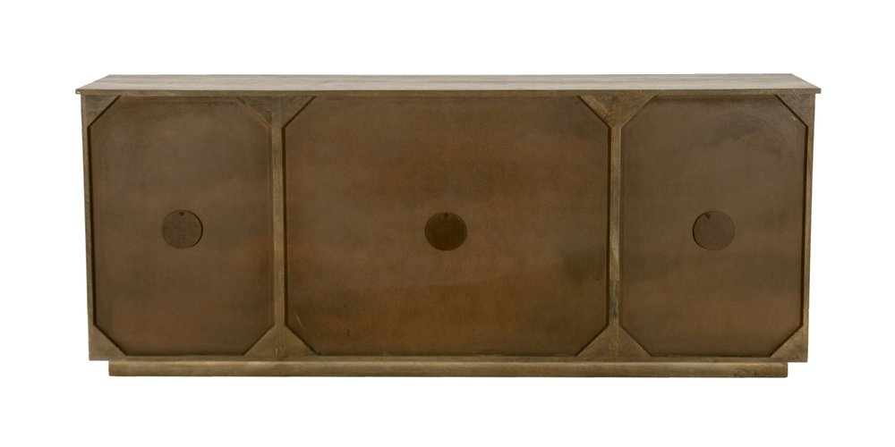 Brown Distressed Solid Wood Carved Geometric Sideboard with Four Doors - 80-inch