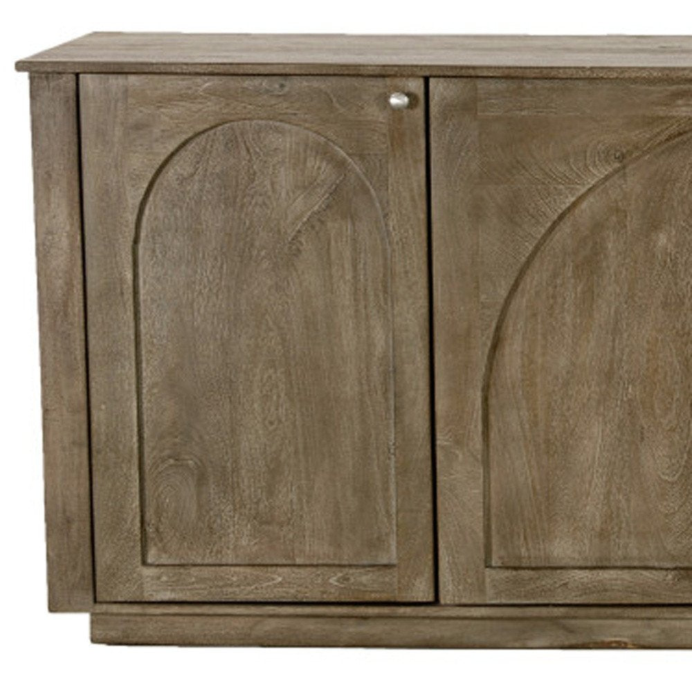 Brown Distressed Solid Wood Carved Geometric Sideboard with Four Doors - 80-inch