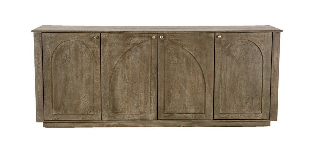 Brown Distressed Solid Wood Carved Geometric Sideboard with Four Doors - 80-inch