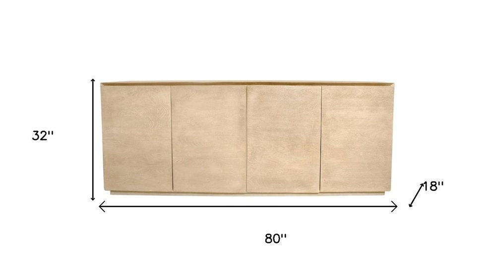 Natural Distressed Solid Wood Sideboard with Four Doors - 80-inch