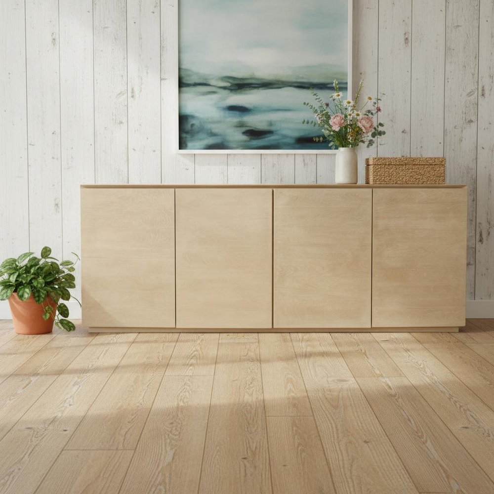 Natural Distressed Solid Wood Sideboard with Four Doors - 80-inch