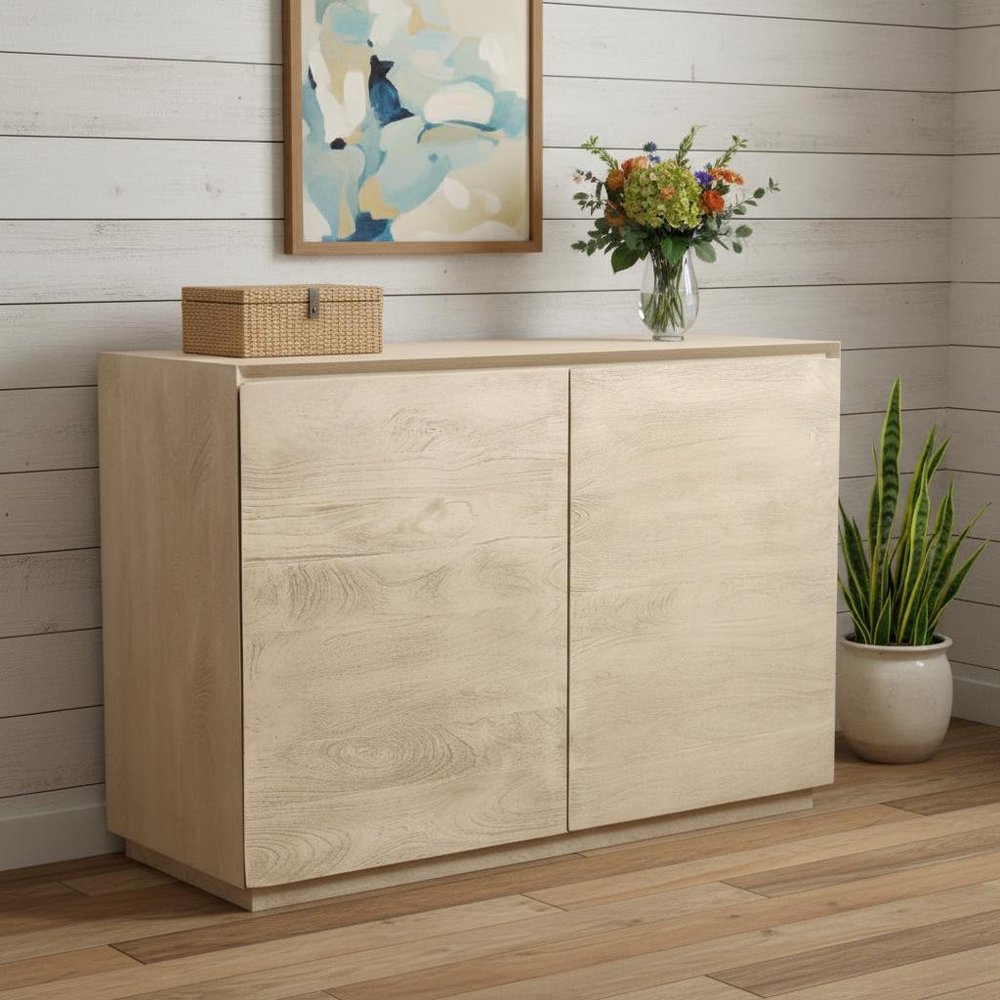 Natural Distressed Solid Wood Sideboard Soft Close with Two Doors - 48-inch