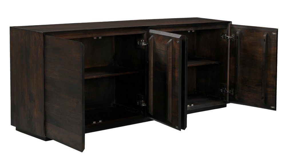 Dark Brown Distressed Solid Wood Sideboard with Four Doors - 80-inch