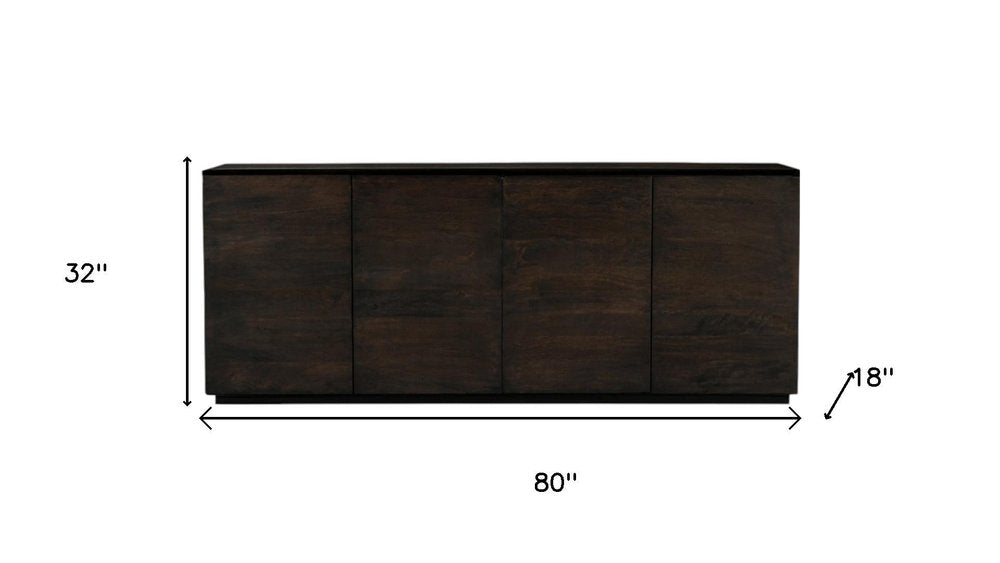 Dark Brown Distressed Solid Wood Sideboard with Four Doors - 80-inch