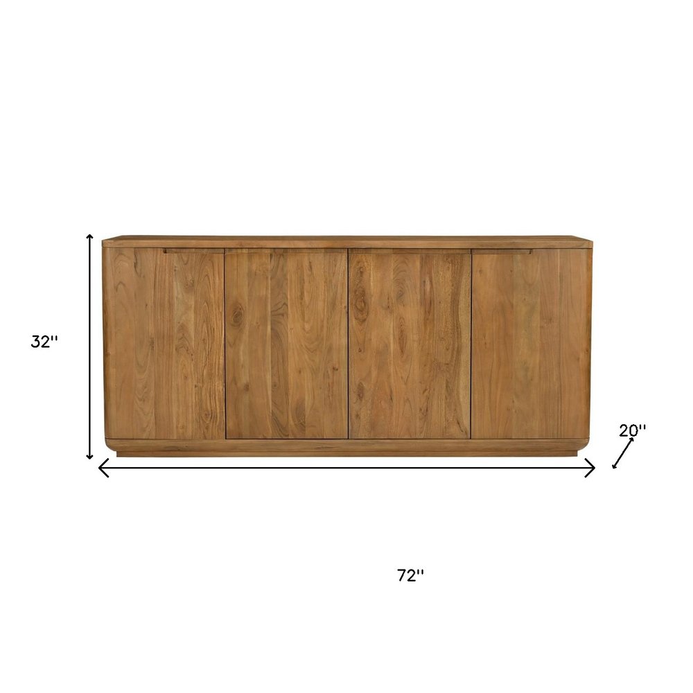Tan Distressed Solid Wood Sideboard Soft Close with Four Doors - 72-inch