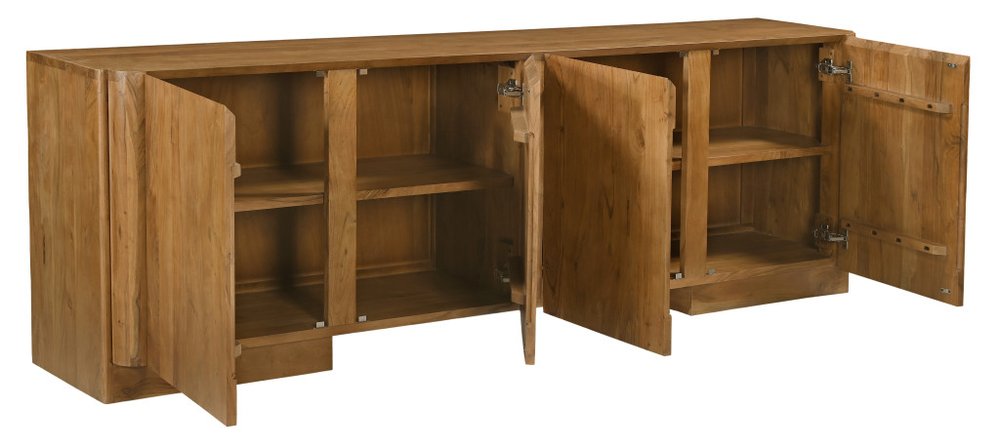 Tan Distressed Solid Wood Sideboard Soft Close with Four Doors - 96-inch