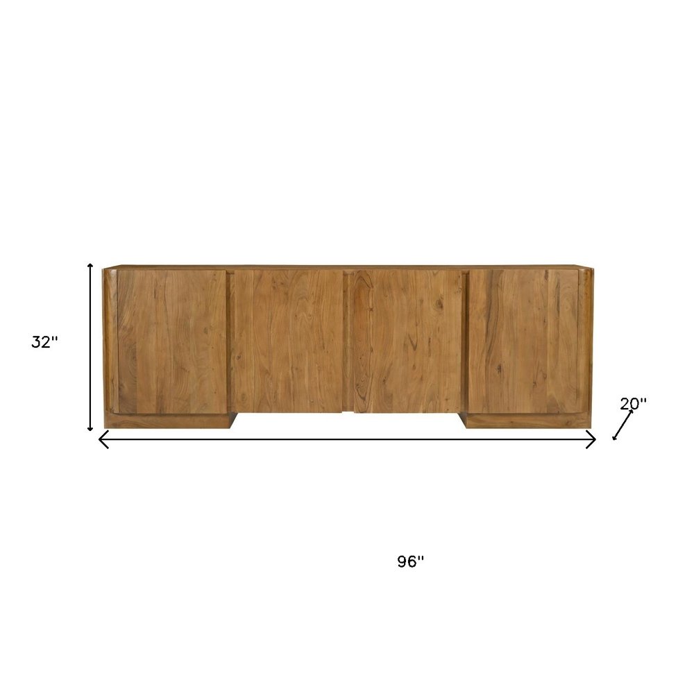 Tan Distressed Solid Wood Sideboard Soft Close with Four Doors - 96-inch