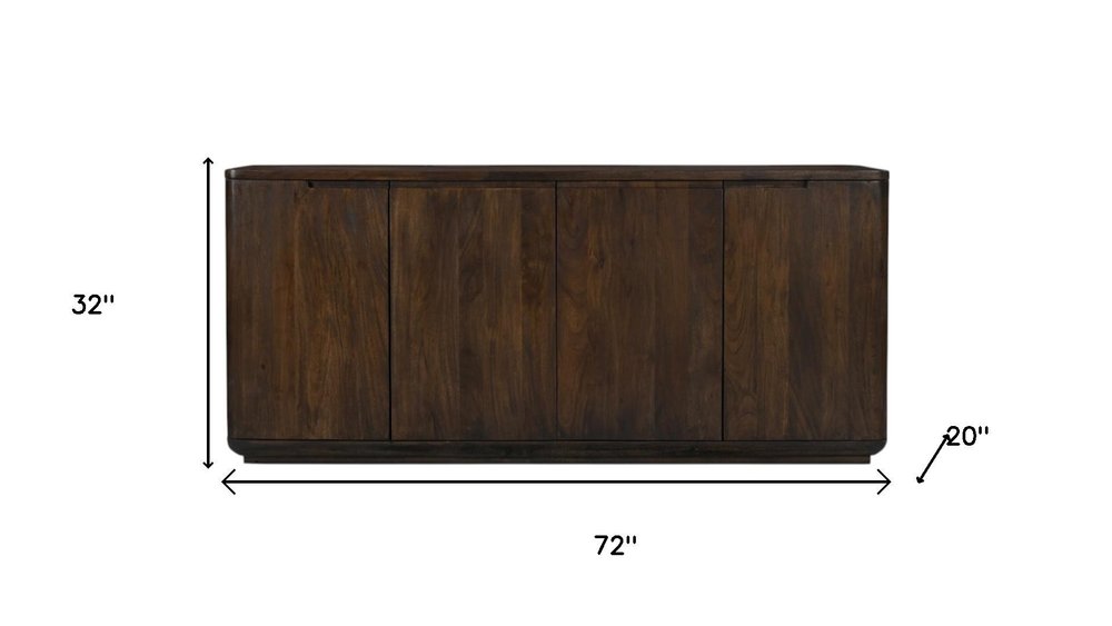 Dark Brown Distressed Solid Wood Sideboard with Four Doors - 72-inch