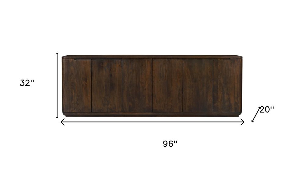 Dark Brown Distressed Solid Wood Sideboard with Six Doors - 96-inch
