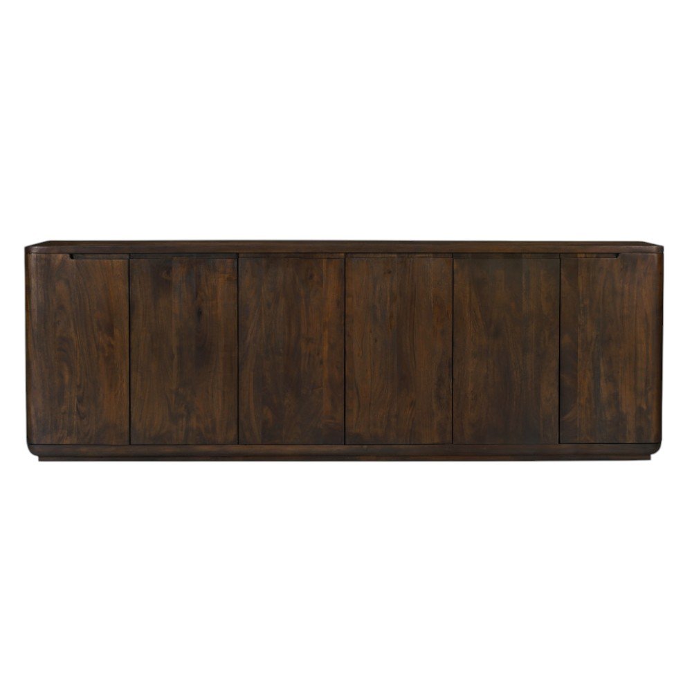 Dark Brown Distressed Solid Wood Sideboard with Six Doors - 96-inch