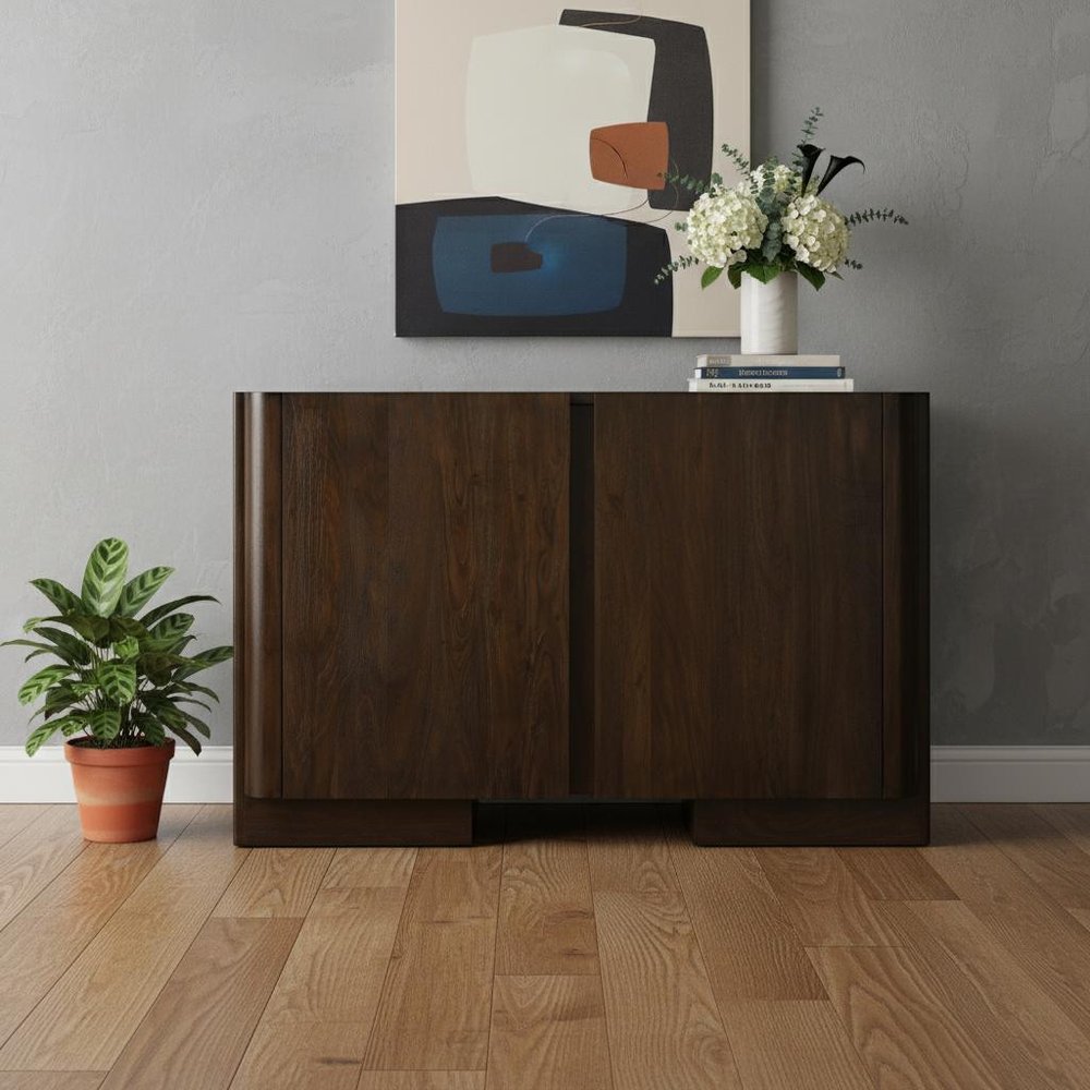 Dark Brown Distressed Solid Wood Sideboard Soft Close with Two Doors - 48-inch