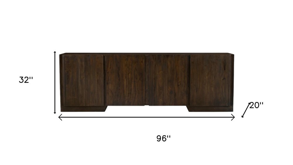 Dark Brown Distressed Solid Wood Sideboard with Four Doors - 96-inch