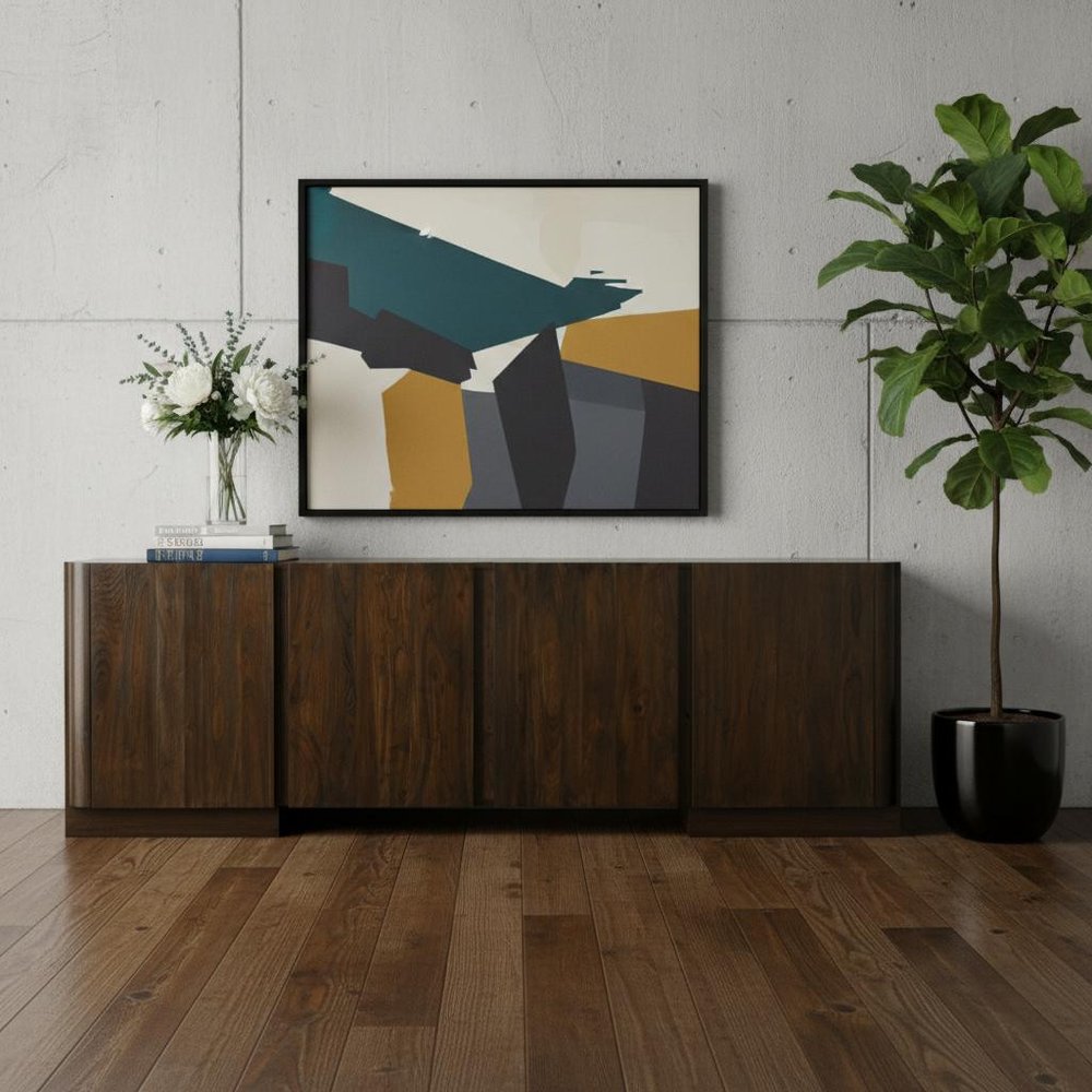 Dark Brown Distressed Solid Wood Sideboard with Four Doors - 96-inch