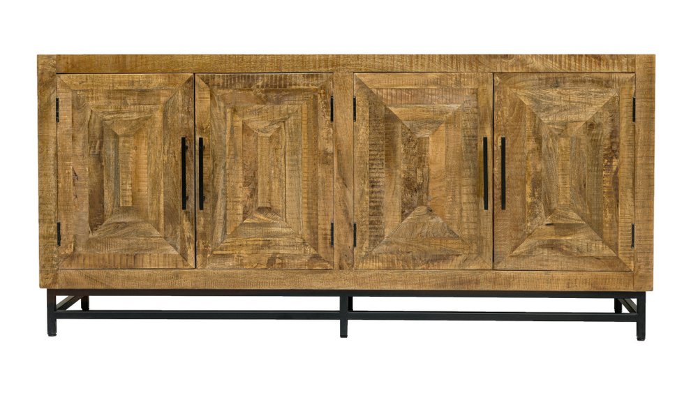 Natural Distressed Solid Wood Sideboard with Four Doors - 78-inch