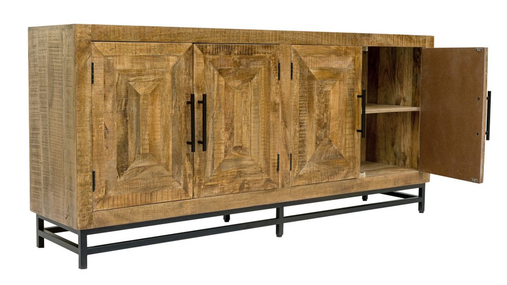 Natural Distressed Solid Wood Sideboard with Four Doors - 78-inch