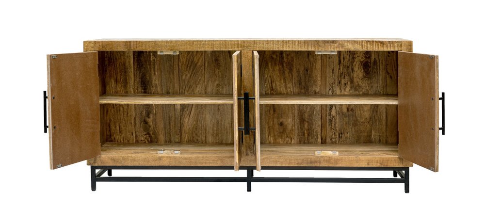 Natural Distressed Solid Wood Sideboard with Four Doors - 78-inch