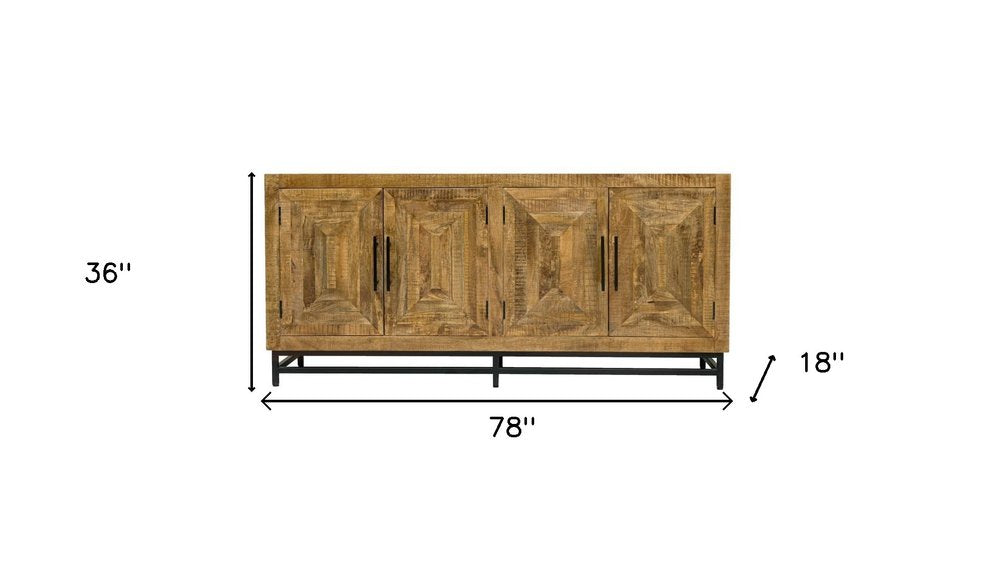 Natural Distressed Solid Wood Sideboard with Four Doors - 78-inch