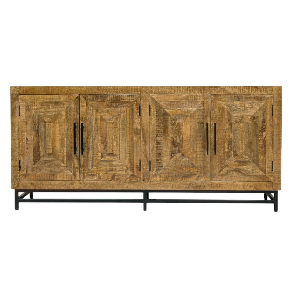 Natural Distressed Solid Wood Sideboard with Four Doors - 78-inch