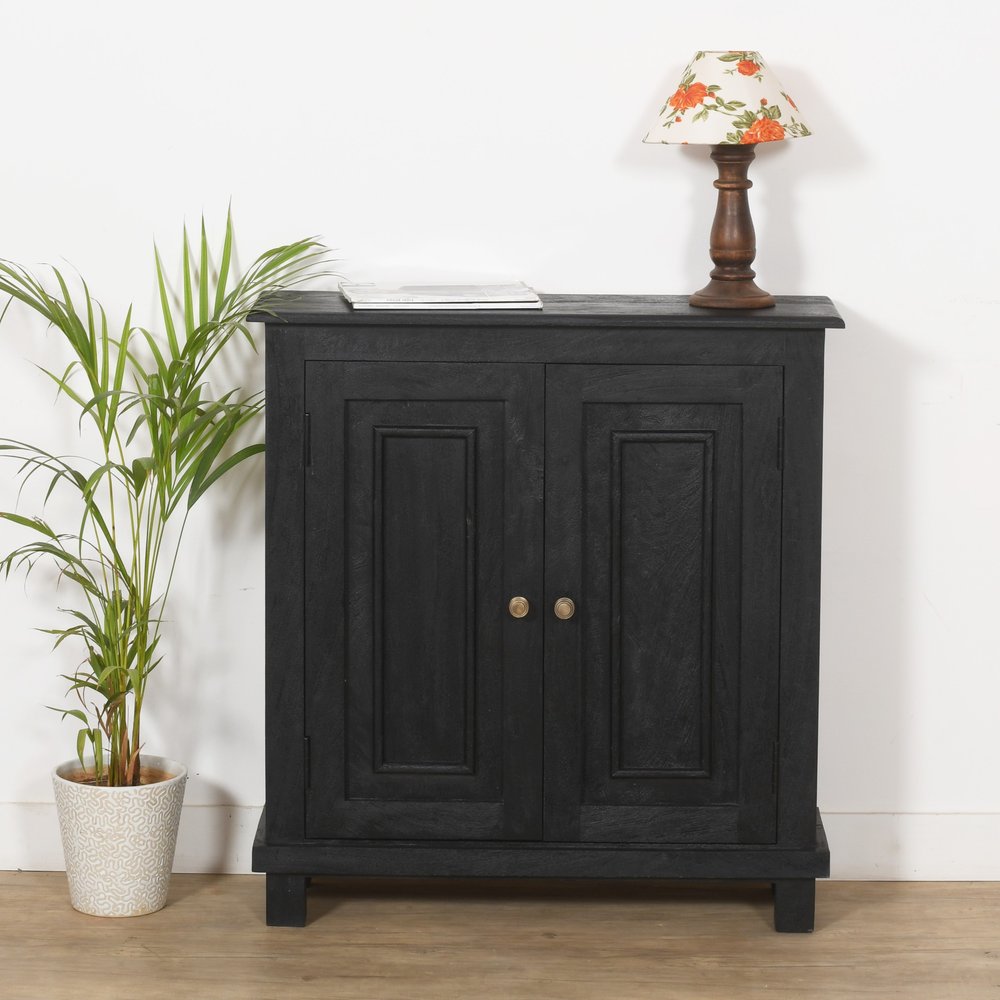Black Distressed Solid Wood Sideboard with Two Doors - 34-inch