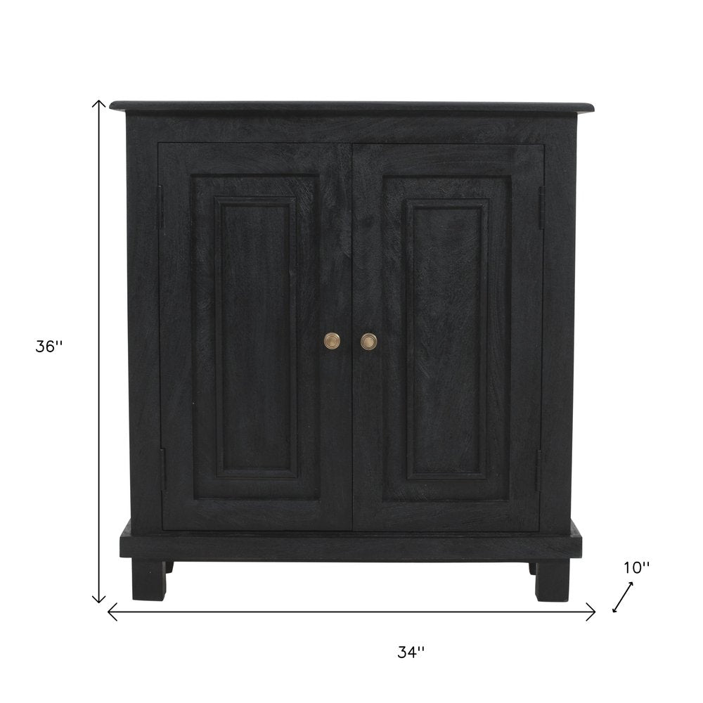 Black Distressed Solid Wood Sideboard with Two Doors - 34-inch