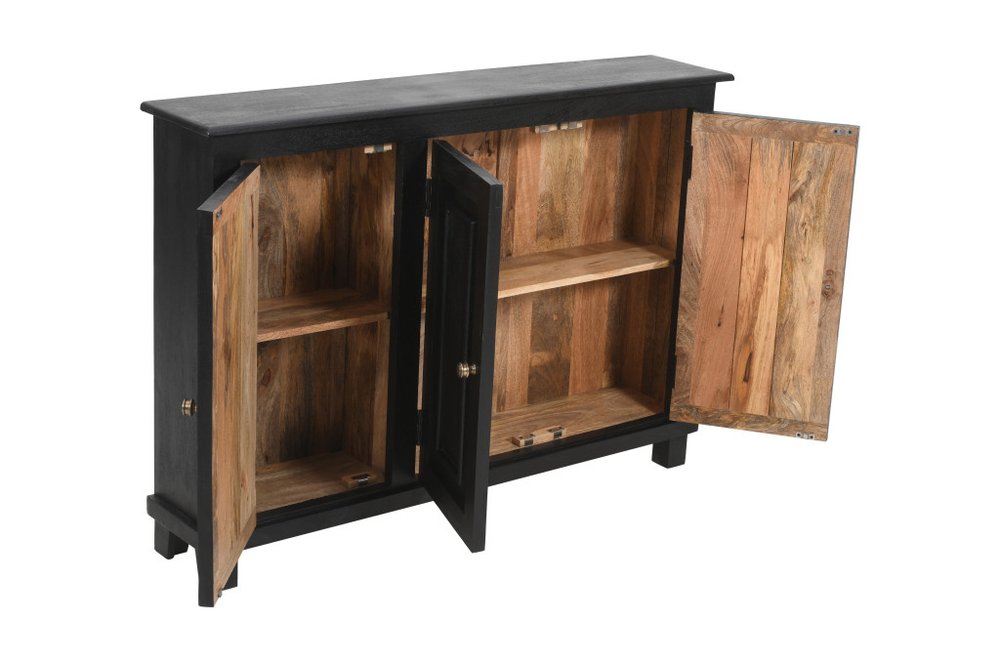 Black Distressed Solid Wood Sideboard with Three Doors - 51-inch