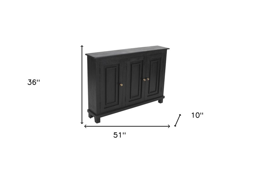 Black Distressed Solid Wood Sideboard with Three Doors - 51-inch