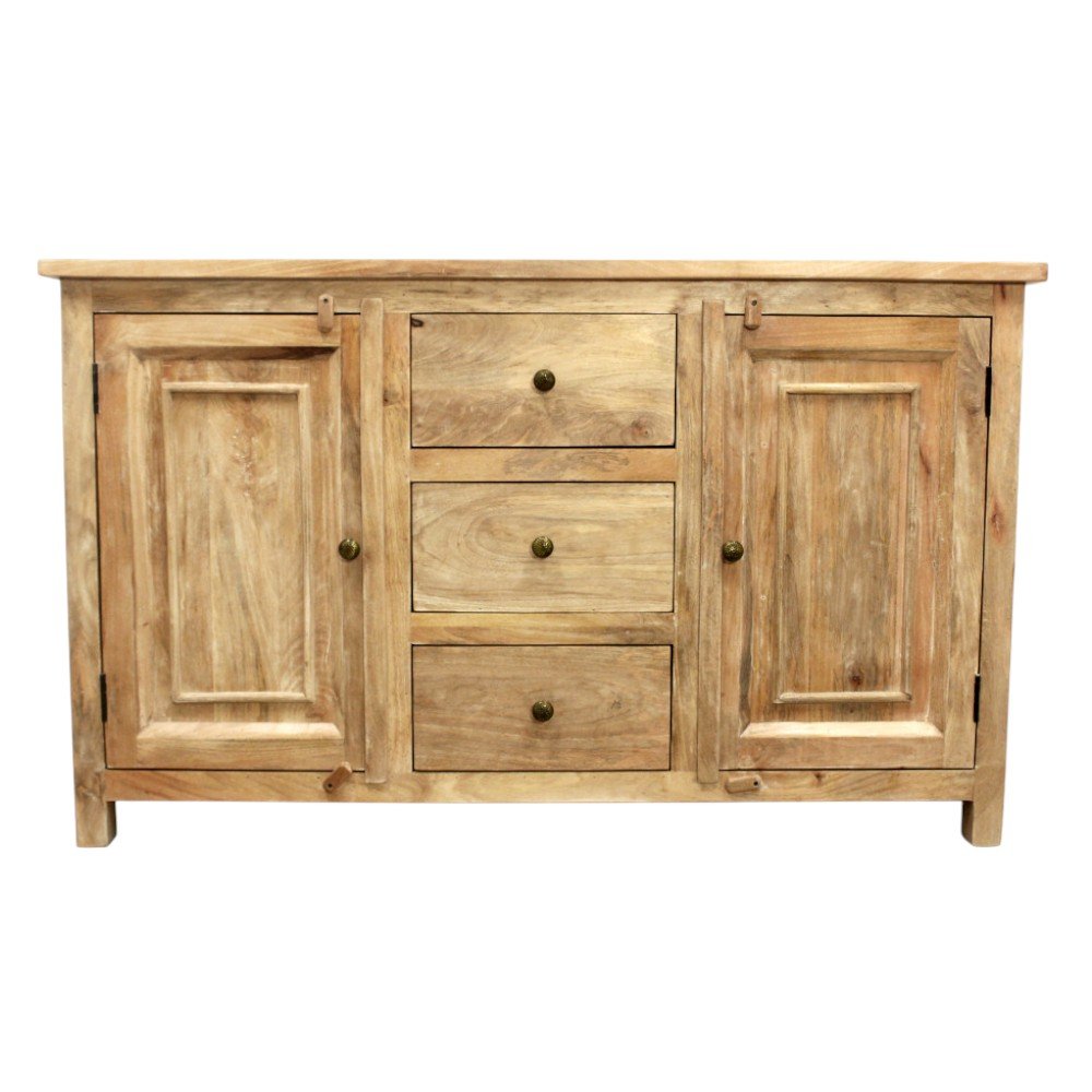 Natural Distressed Solid Wood Three Drawer Sideboard with Two Doors - 60-inch