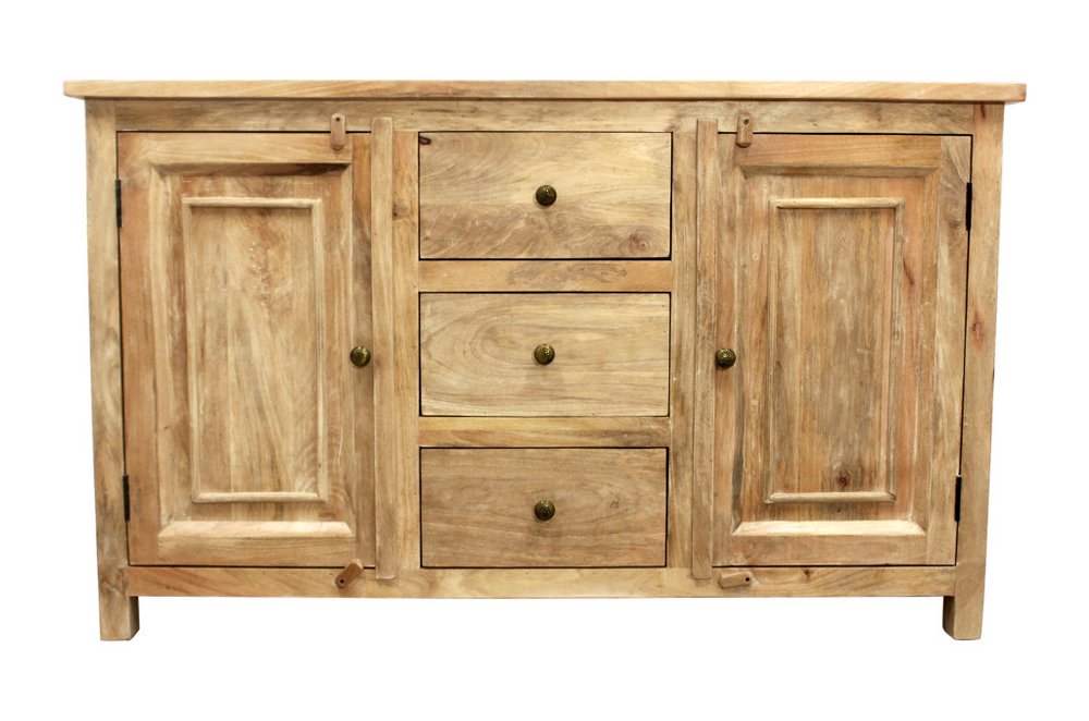 Natural Distressed Solid Wood Three Drawer Sideboard with Two Doors - 60-inch