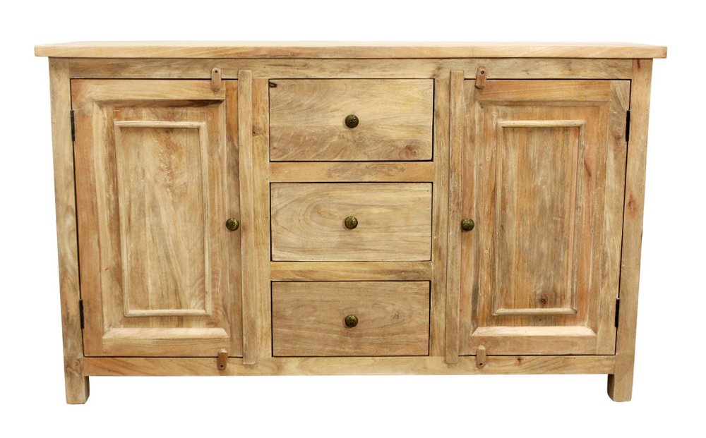 Natural Distressed Solid Wood Three Drawer Sideboard with Two Doors - 60-inch