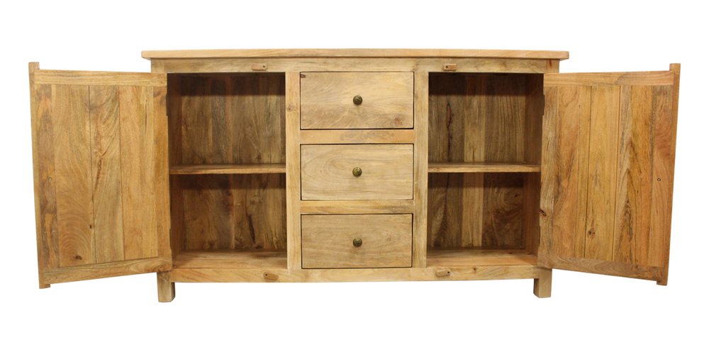 Natural Distressed Solid Wood Three Drawer Sideboard with Two Doors - 60-inch