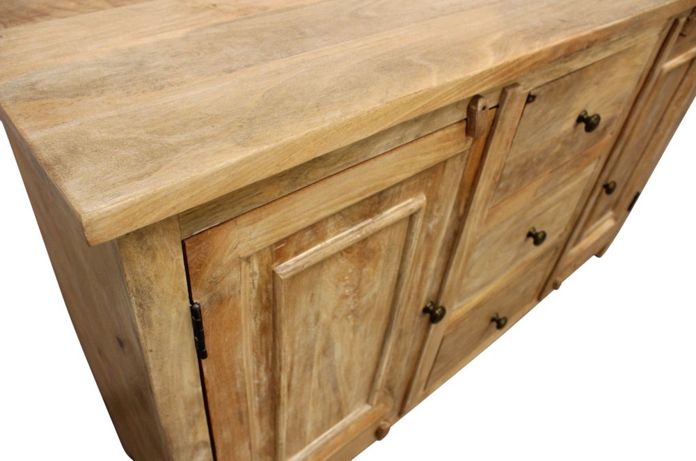 Natural Distressed Solid Wood Three Drawer Sideboard with Two Doors - 60-inch