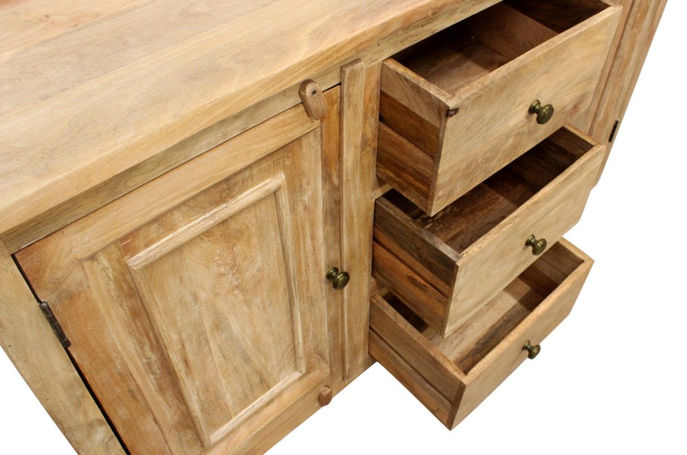 Natural Distressed Solid Wood Three Drawer Sideboard with Two Doors - 60-inch