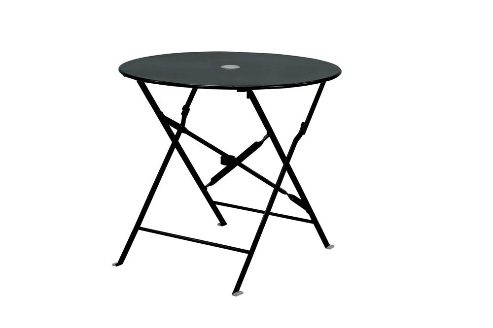 Black Rounded Aluminum Folding Outdoor Bistro Table with Umbrella Hole