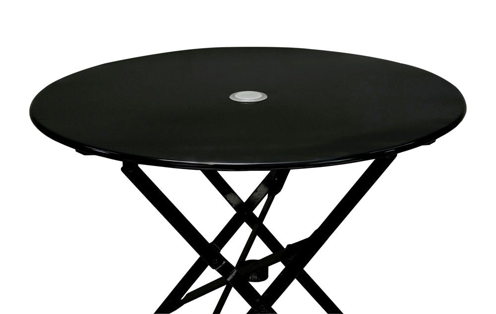 Black Rounded Aluminum Folding Outdoor Bistro Table with Umbrella Hole