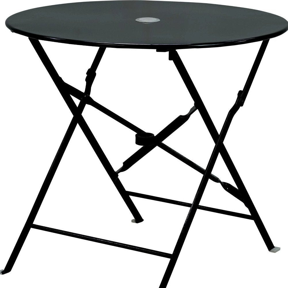 Black Rounded Aluminum Folding Outdoor Bistro Table with Umbrella Hole