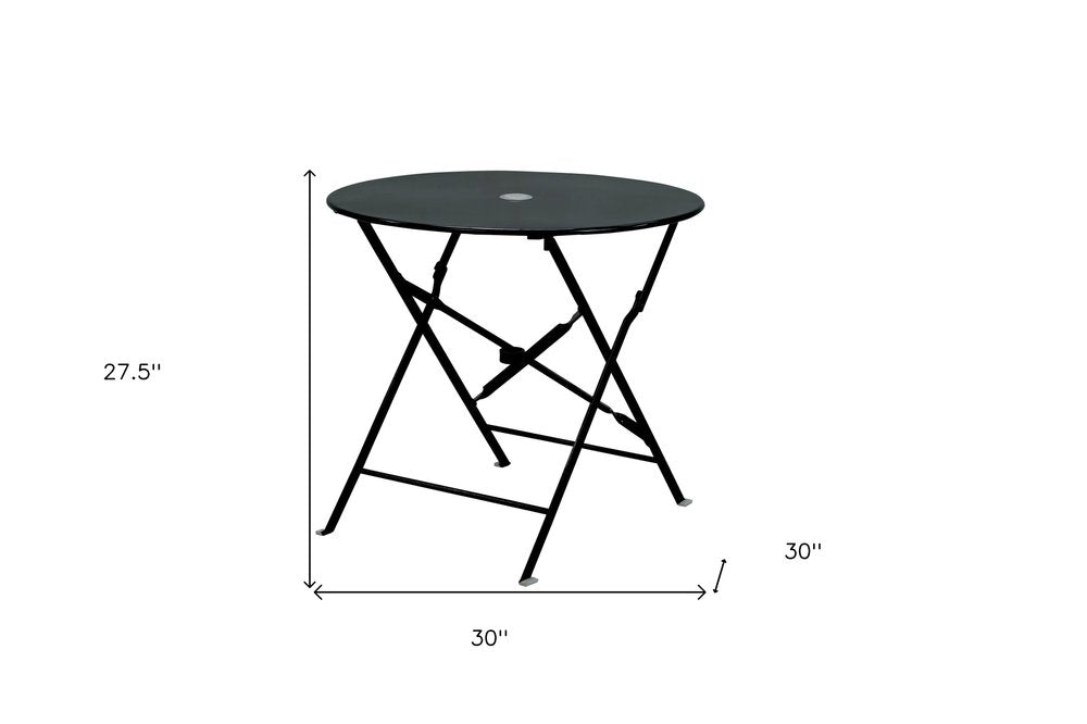 Black Rounded Aluminum Folding Outdoor Bistro Table with Umbrella Hole