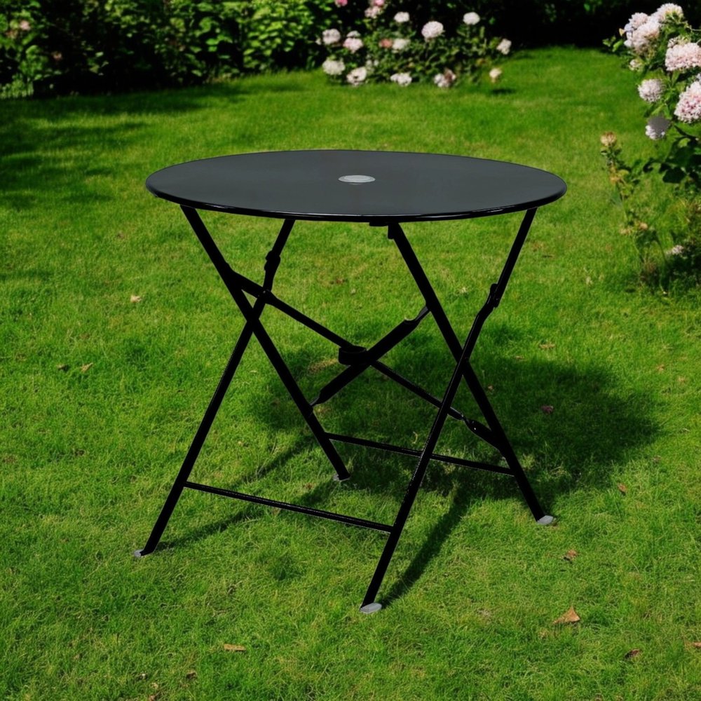Black Rounded Aluminum Folding Outdoor Bistro Table with Umbrella Hole