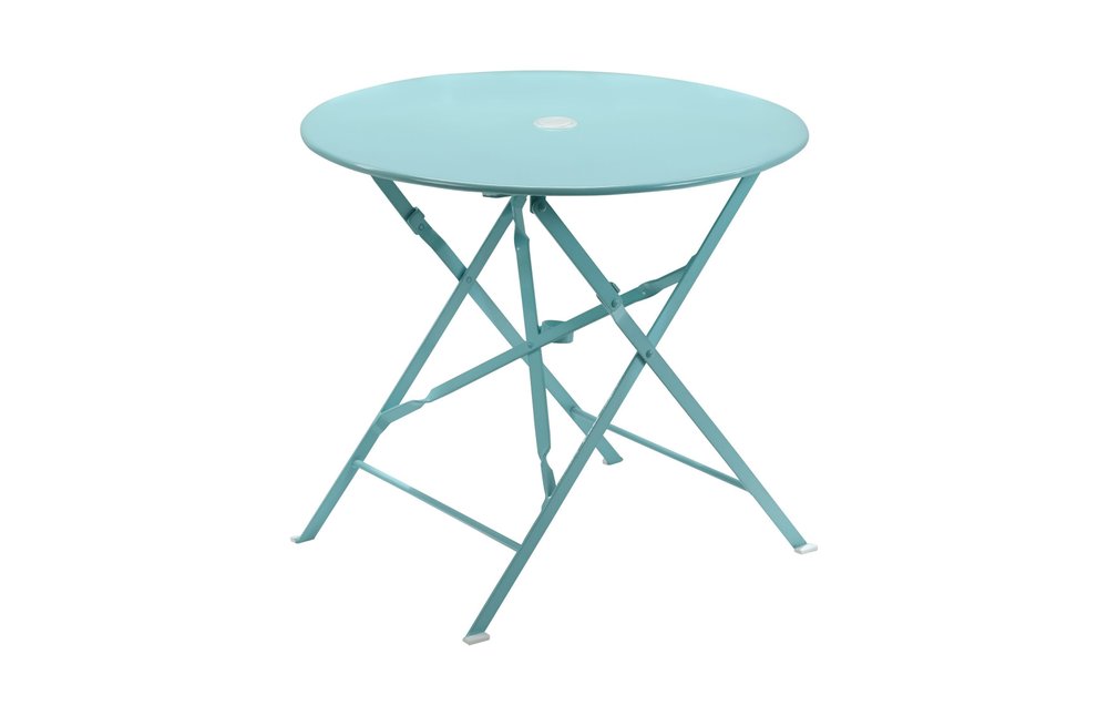 Aqua Rounded Aluminum Folding Outdoor Bistro Table with Umbrella Hole