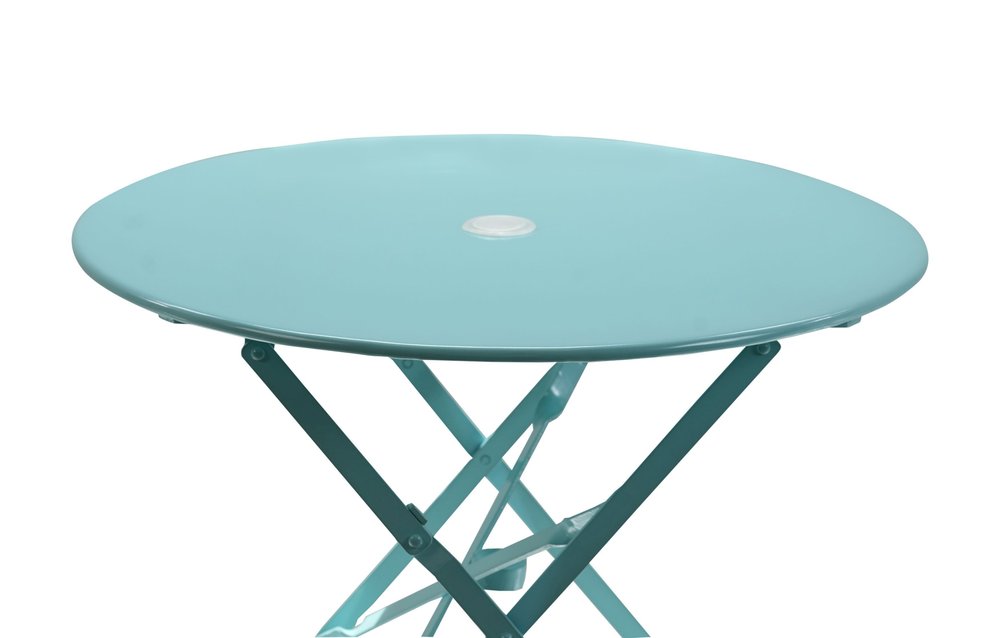 Aqua Rounded Aluminum Folding Outdoor Bistro Table with Umbrella Hole