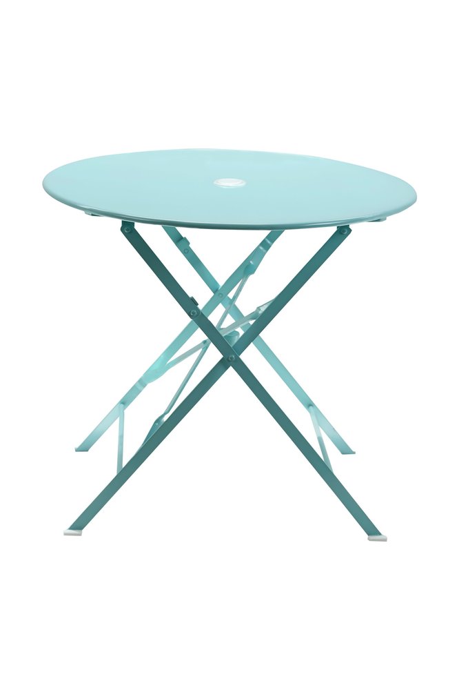 Aqua Rounded Aluminum Folding Outdoor Bistro Table with Umbrella Hole