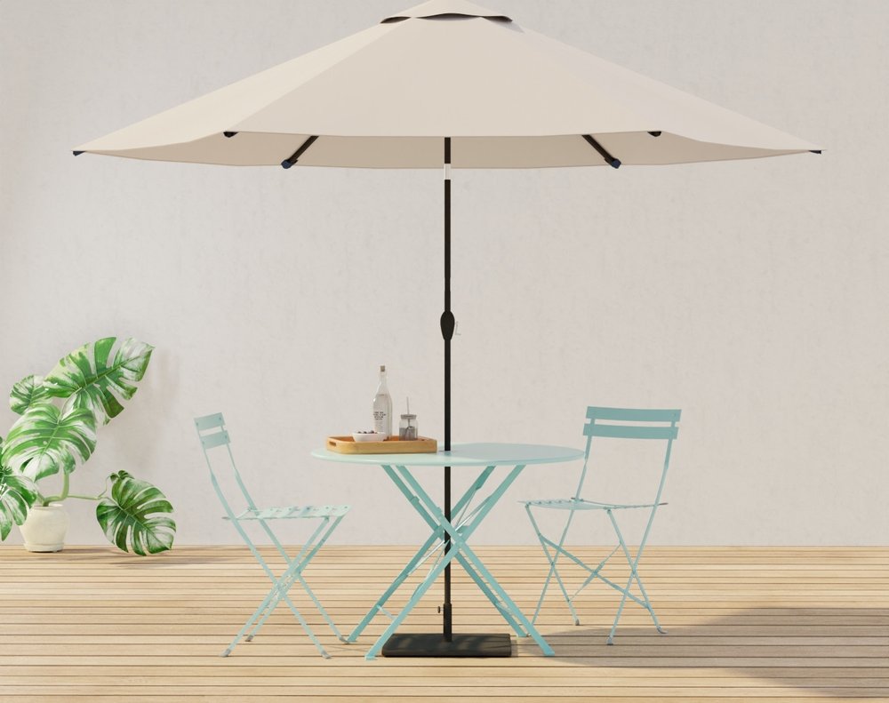 Aqua Rounded Aluminum Folding Outdoor Bistro Table with Umbrella Hole
