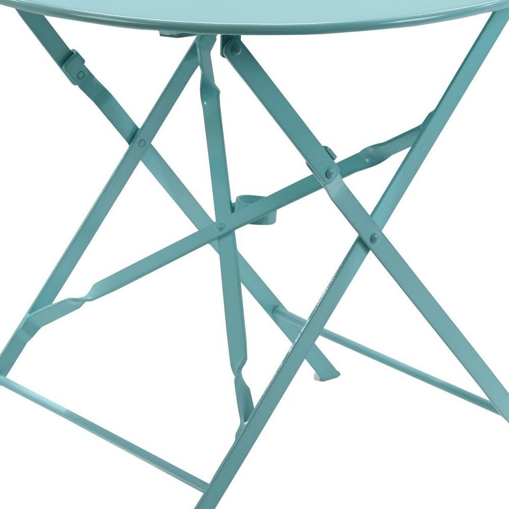 Aqua Rounded Aluminum Folding Outdoor Bistro Table with Umbrella Hole